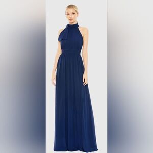 Mac Duggal 55035 High Neck Chiffon Gown NWT size 16 Navy Blue